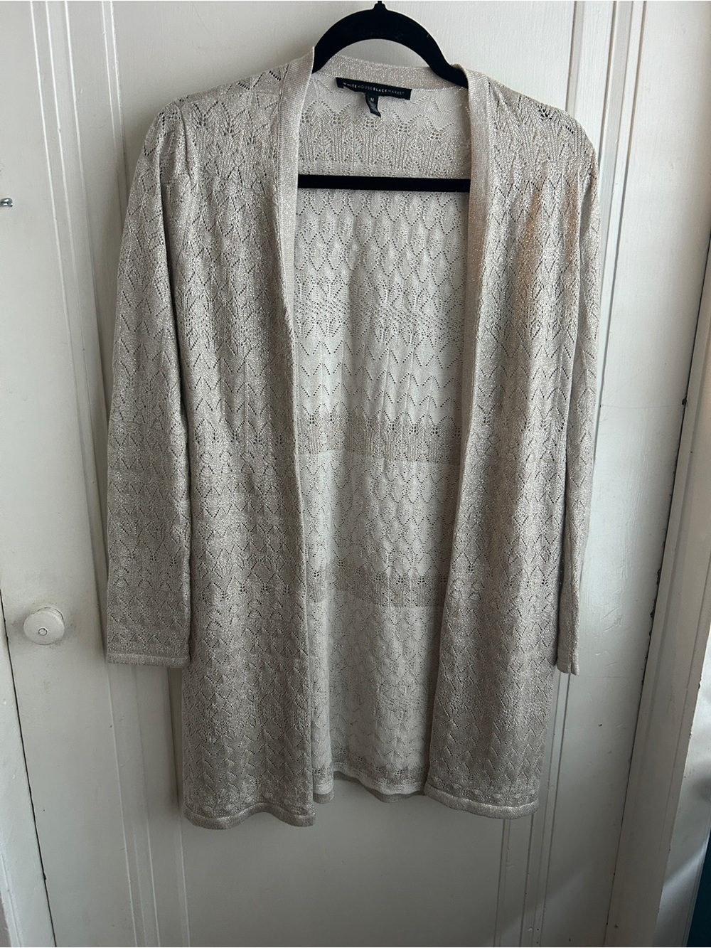 White House Black Market Cream Open-Front Knit Cardigan